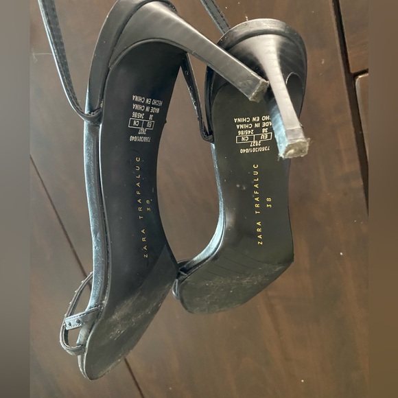 Zara black high heels sandal shoes with thin Crossed studded straps size 38 7.5 - Picture 10 of 11
